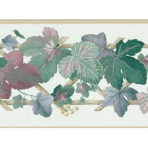 879216 Textured Bright Green & Blue Grape Leaves Wallpaper Border FDB06930