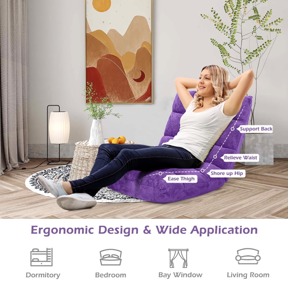 Finihen Adjustable 14-position Cushioned Floor Chair, Folding Lazy Sofa Chair for Living Room, Bedroom, for Gaming, Reading, Purple Finihen Adjustable 14-position Cushioned Floor Chair, Folding Lazy Sofa Chair for Living Room, Bedroom, for Gaming, Reading, Purple