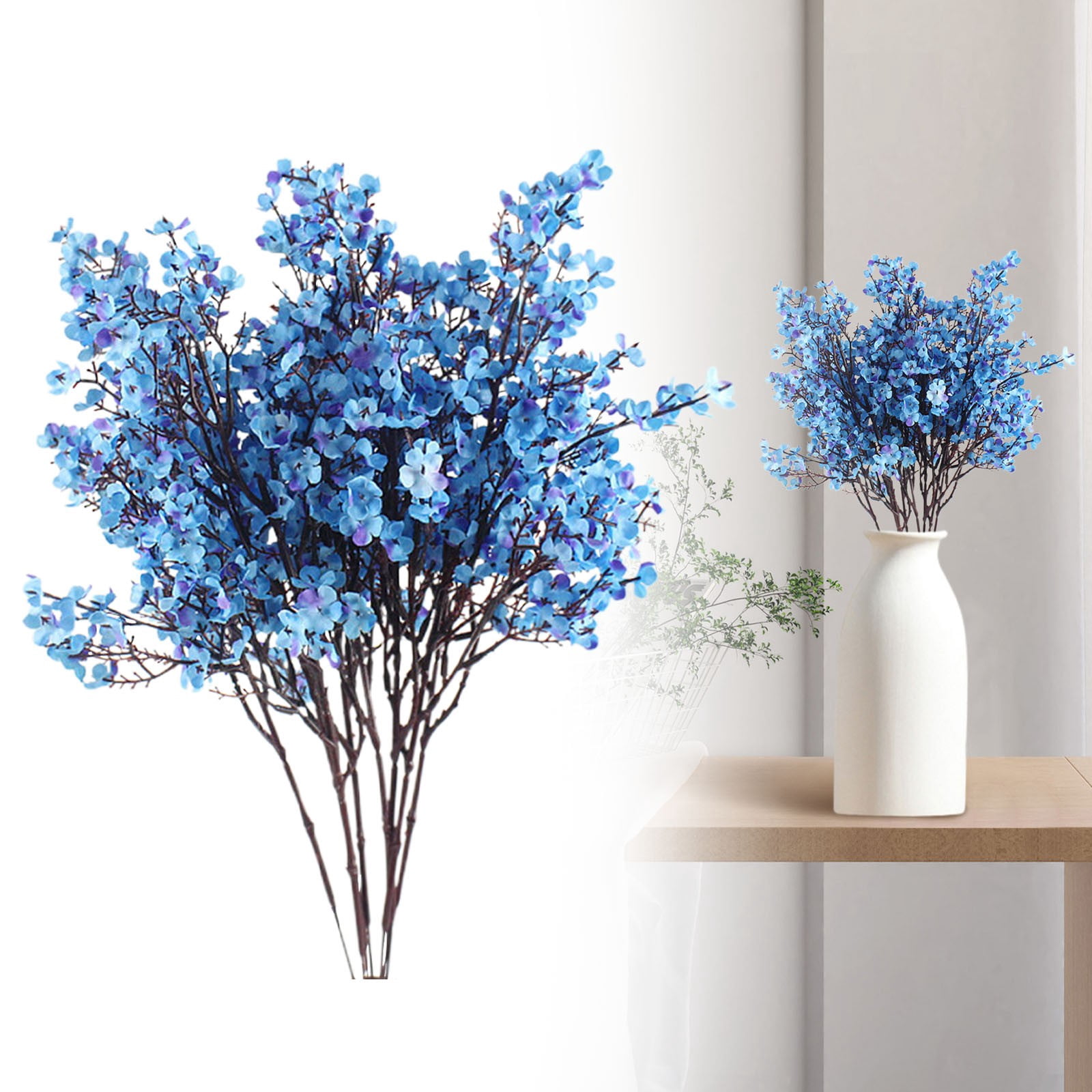 FXMLRLK 1 Bundle Artificial Flowers Gypsophila Bouquets Bulk Real Touch Fake Silk Flowers for Home Wedding DIY Floral Arrangement Kitchen Table Centerpiece Festival Decoration, Blue