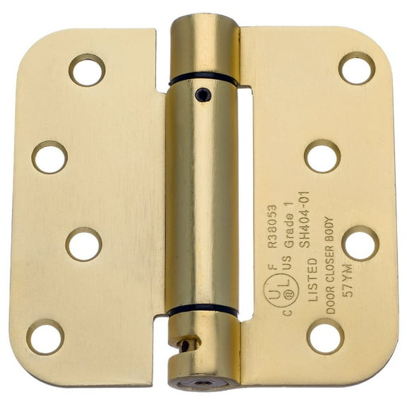 Dynasty Hardware 4" x 4" Mortise Spring Hinge with 5/8" Radius Corners, Satin Brass - Pack Of 2 Hinges