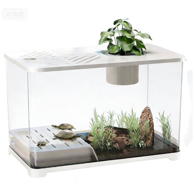 Turtle breeding tank ecological landscaping with cover small dry wet separation