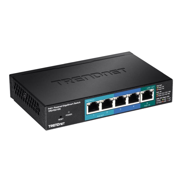 TRENDnet TPE P521ES - Switch - Intelligent - 1 x 10/100/1000 (PoE+ Entrée) + 2 x 10/100/1000 (PoE) + 2 x 10/100/1000 - de Bureau - PoE+ (18 W) - Conforme TAA