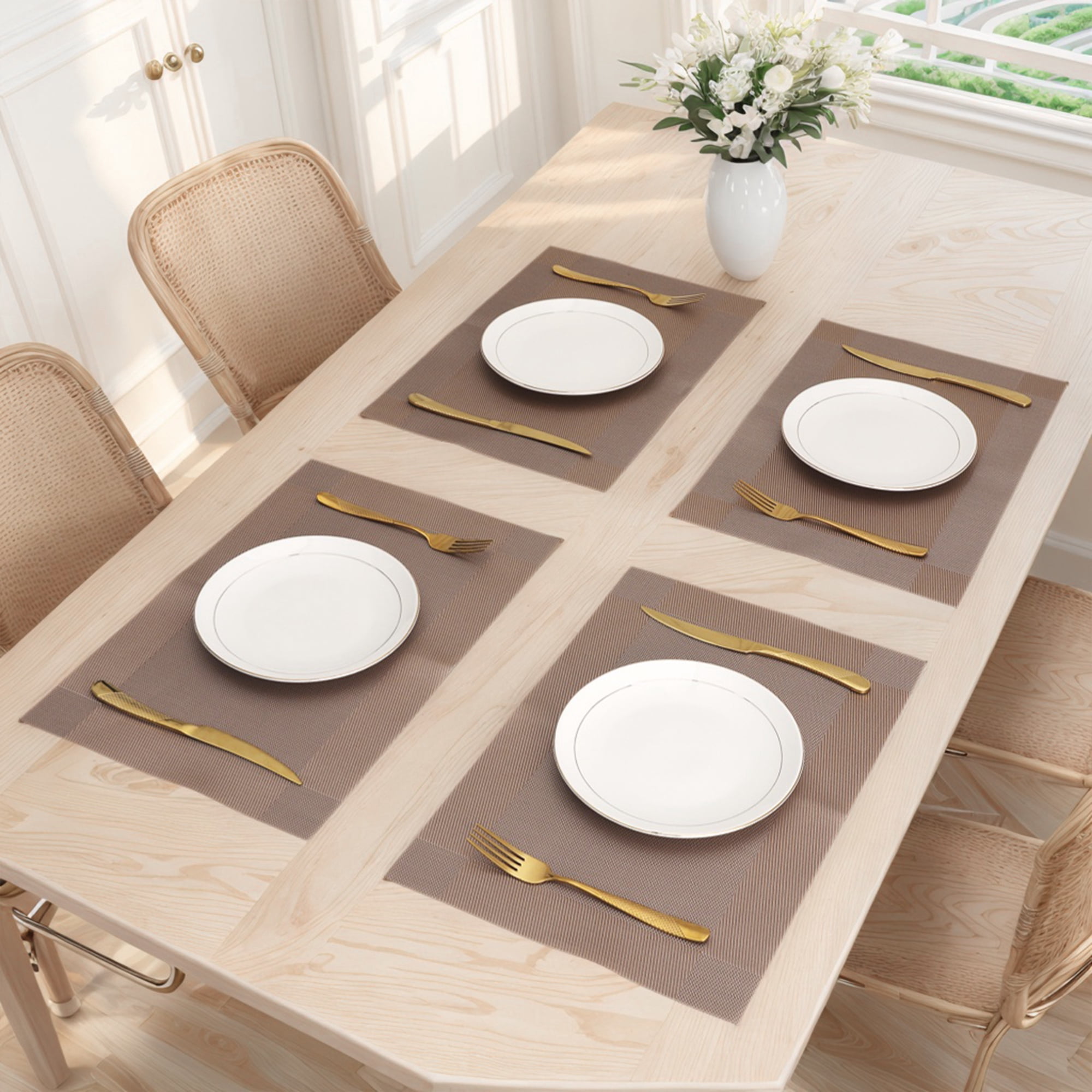 Unique Bargains Set of 8 Washable Wipeable Heat Resistant Table Placemat Champagne 18x12in