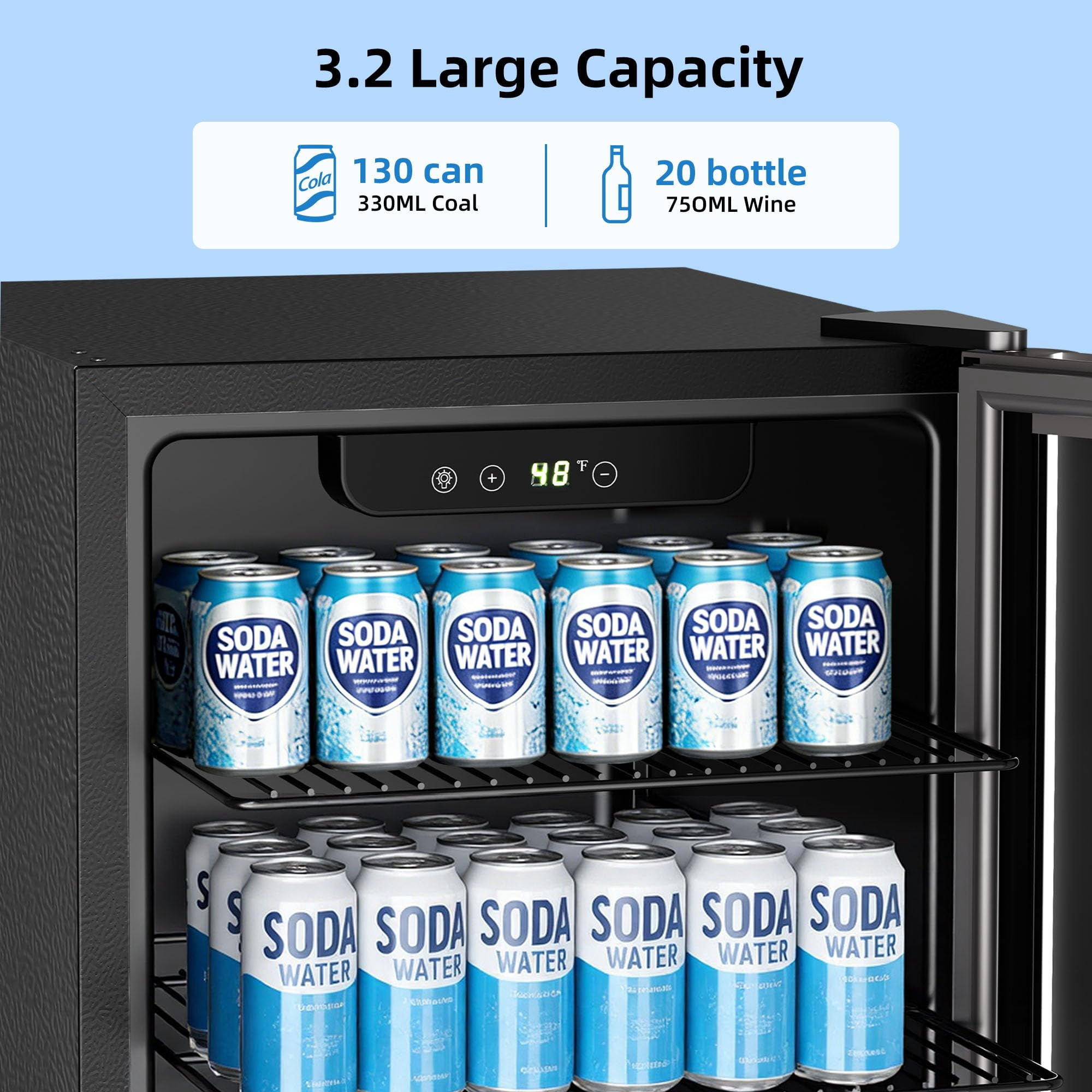 Auseo 130 Can Beverage Refrigerator, Mini Fridge with Glass Door and Digital Touch Screen, Adjustable Drink Cooler for Office/Kitchen/Bar
