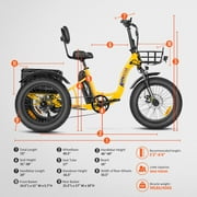 Addmotor M330II Electric Tricycle, 85 MI Long Range, 750W 48V 20AH Step-Thru Electric Trike, 3 Wheel Fat Tire Electric Bicycle for Adults with Front & Rear Basket, Red