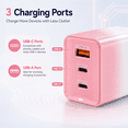 thumbnail image 5 of QINIUXO 2 Pack USB C Charger Block, 40W USB Wall Charger with 2 USB-C and 1 USB-A Ports, 3 Port Phone Charger Block, Compact Charger for Phones, Tablets and Everyday Devices, Purple & Pink, 5 of 8