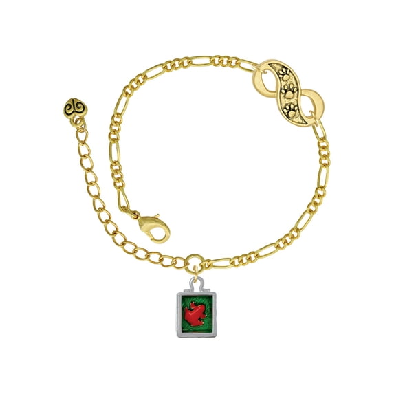 Delight Jewelry Silvertone Red Tree Frog in Shadow Box Gold-tone Paw Infinity Link Chain Bracelet, 6"+2" Extender