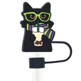 thumbnail image 1 of pieza de tapa con pajita de gato negro con dibujos animados, compatible con tazas de 30 y 40 oz, tapa de pajita reutilizable a prueba de polvo de 10 mm, 1 of 6