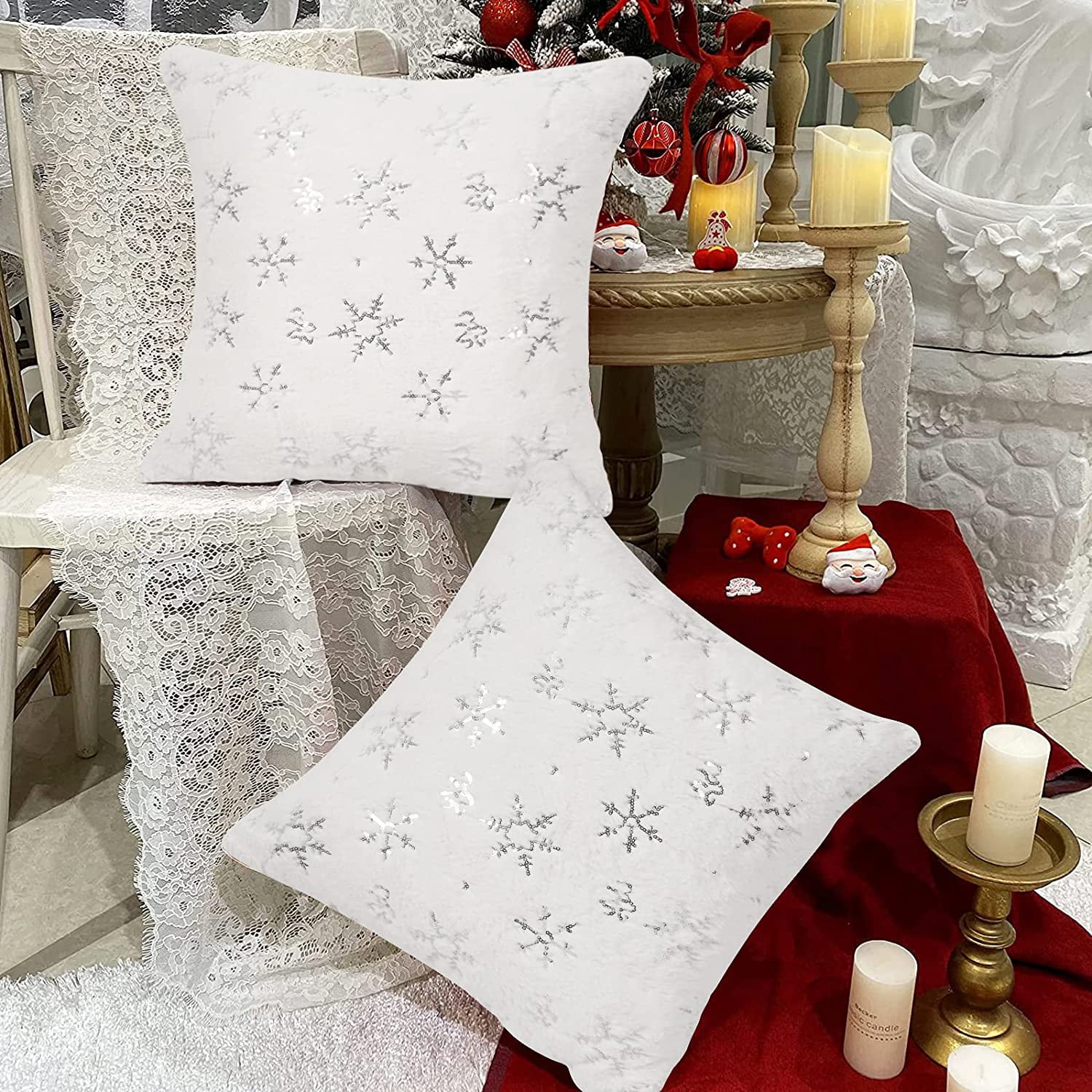 Christmas Pillow Covers Soft Canvas Christmas Winter Snowflake Style  Embroidery Throw Pillows Covers Bed Sofa Cushion Pillowcases for Kids  Bedding 1 Pair 
