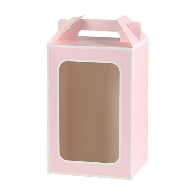 Zhuge Flores, cajas de regalo, bolsas de embalaje, cajas de regalo de mano abiertas con ventana transparente, bolsos de regalo de flores (borde rosa + blanco, 20 * 16 * 30 cm)
