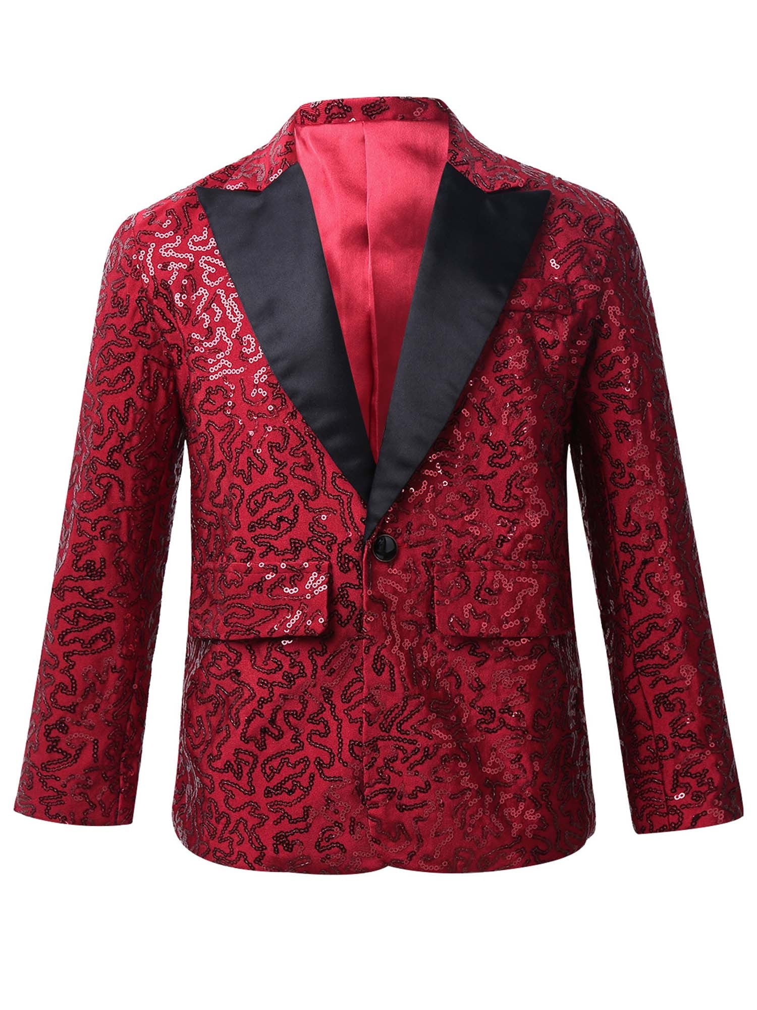 iEFiEL Boys Shiny Sequins Suit Jacket Blazer One Button Formal Tuxedo ...
