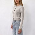thumbnail image 5 of TOUMENY Women's Cropped Cardigan Button Down Round Neck Long Sleeve Knit Sweater Casual Slim Fit Lightweight Fall Winter Cozy Cardigans Gray XL, 5 of 7