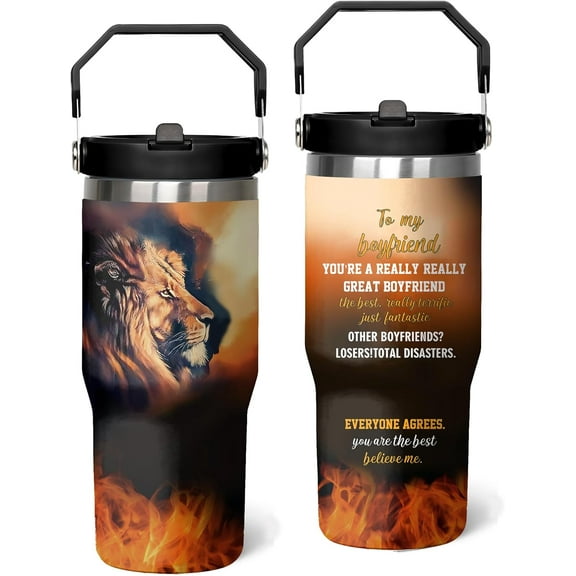 40 Oz Boyfriend Tumbler with Handle and Straw, To My Boyfriend Cup Gifts for Fathers Day, Stainless Steel Boyfriends Coffee Mug Birthday Gift Ideas from Girlfriends