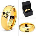 thumbnail image 4 of Tungsten Heart Love Beer Band Ring 7mm Men Women Comfort Fit 18k Yellow Gold Dome Polished, 4 of 4