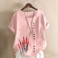 thumbnail image 1 of Aqestyerly Haut à Manches Courtes en Solde, T-Shirt Décontracté en Lin à Col Rond Imprimé à Manches Courtes pour Femmes Looks Polyvalents/rose(S), 1 of 4