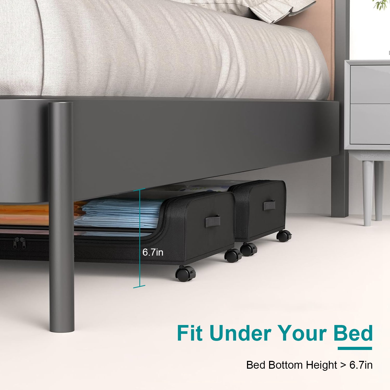 Moclever Under Bed Storage Containers Rolling Clothing Organizer 42L/11Gal Under Bed Drawers with Clear Lid 360° Lockable Rolling Wheels Strap Handles 2Pack