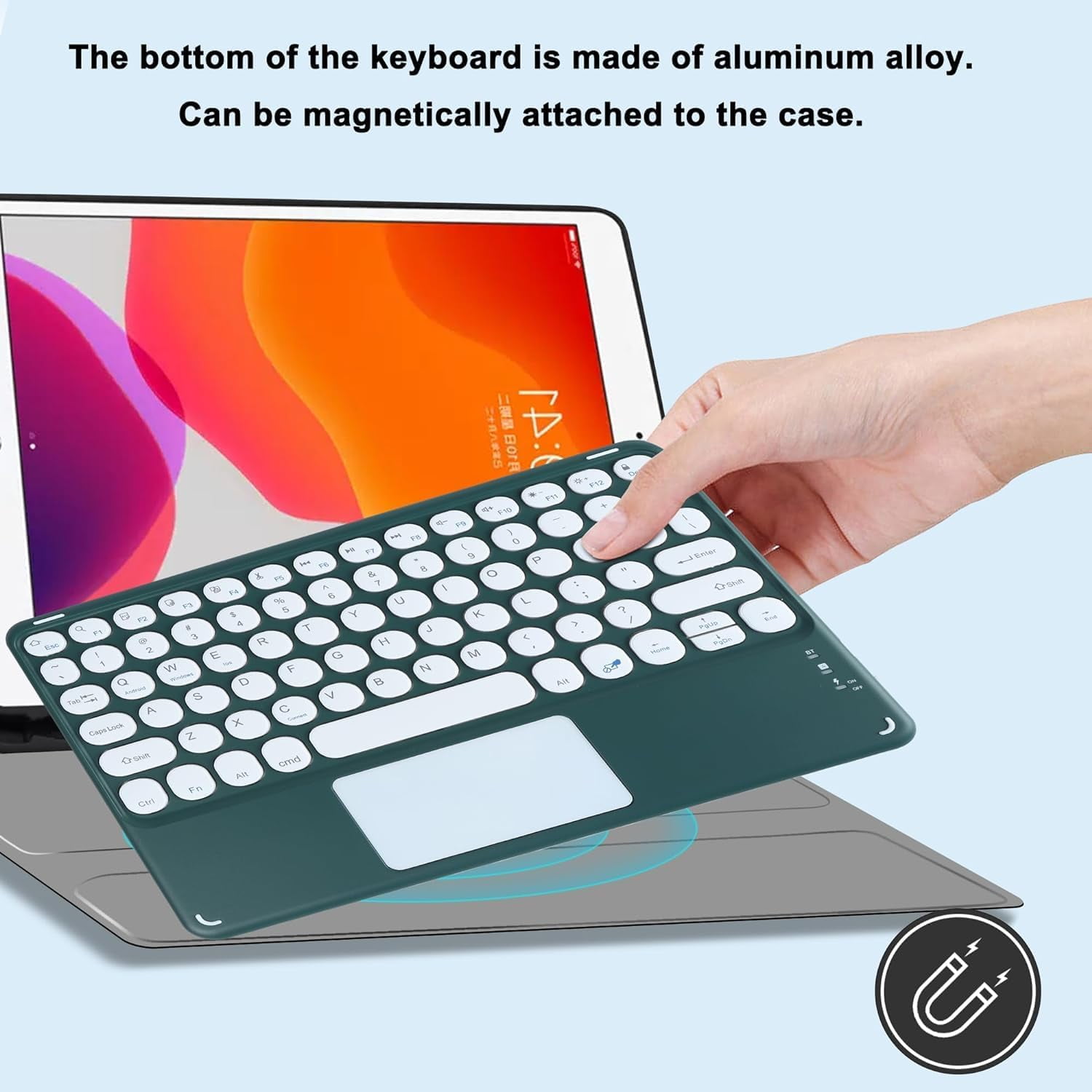 Portable Wireless Bluetooth Keyboard with Touchpad, Ultra-Thin Rechargeable Bluetooth Keyboard Mini with trackpad Round Key for iPad pro/iPad/iOS/Android (Dark green)