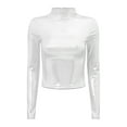 thumbnail image 4 of Zaldita Women's Metallic Shiny Long Sleeve Slim Fitted Tops Rave Party Outfits Tee Shirts Silver L, 4 of 7