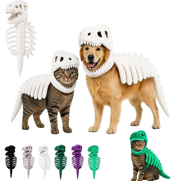 Dog Cat Pet Dinosaur Skeleton Costume,Plush T-Rex Skeleton Halloween Outfit for Dogs & Cats, Night illumination function,Suitable for small sized pets