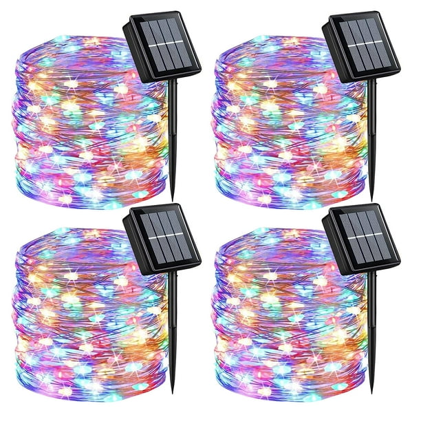 Guirnalda de luces solares QITONG, paquete de 4, multicolor, 10 m, 100 LED