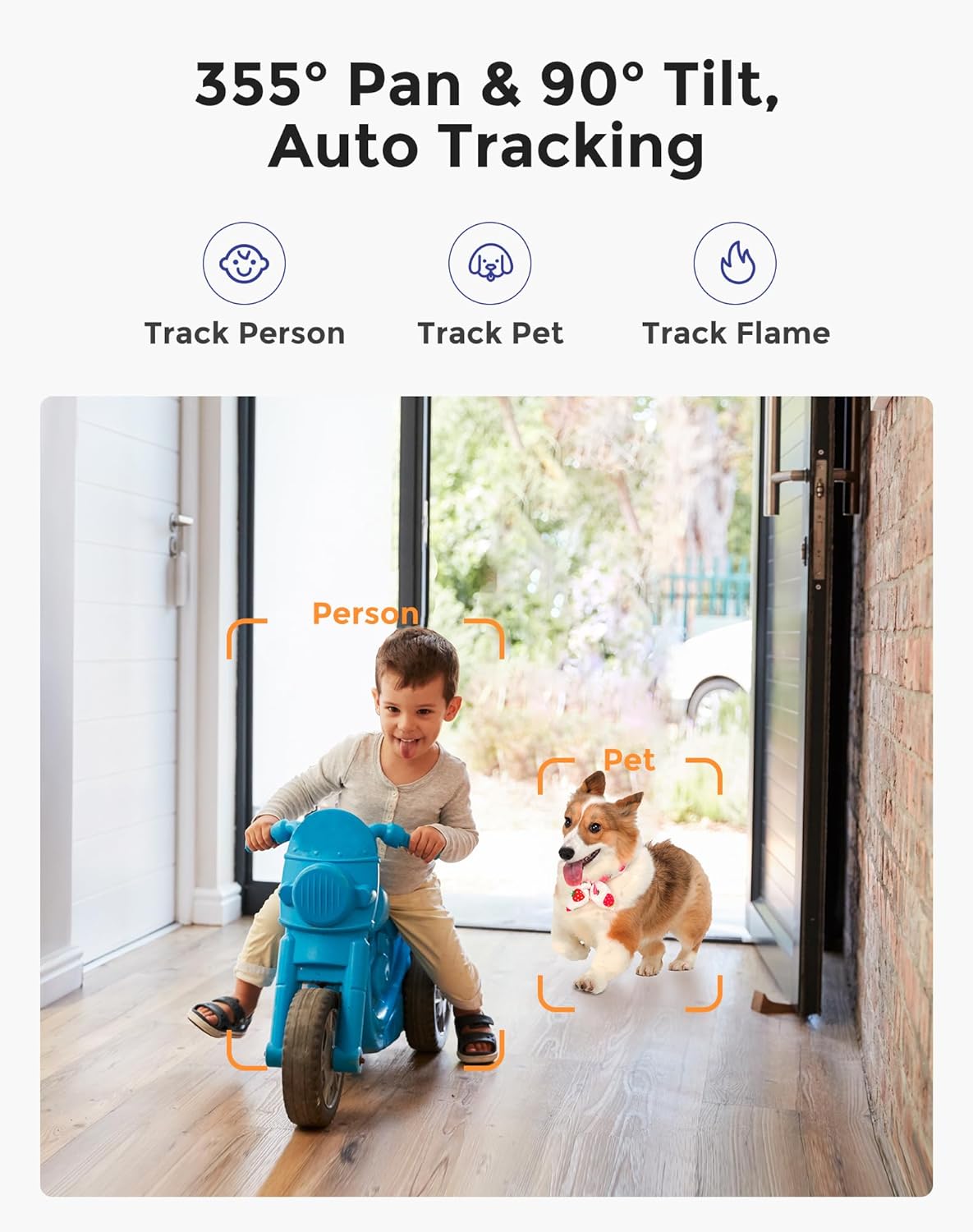 2K 3MP Indoor Pan/Tilt Security Camera with Auto-Focus,Ideal for Baby Monitor/Pet Camera/Home Security,Starlight Color Night Vision,Human/Pet AI,US Cloud,Compatible with Alexa