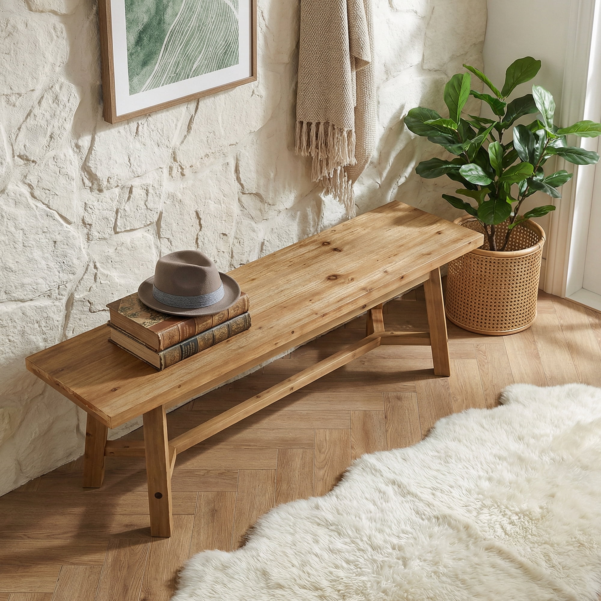 MAYEERTY Distressed Solid Wood 55 Inch Farmhouse Long Bench, Rustic Multi-Purpose Seat for Entryway Dining Room Bedroom Mudroom