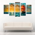 thumbnail image 2 of Cuadro Decorativo Barco Antiguo Velas Rojas Atardecer Juego De 5 Piezas 150x80cm Ideal Para Sala Oficina, 2 of 5