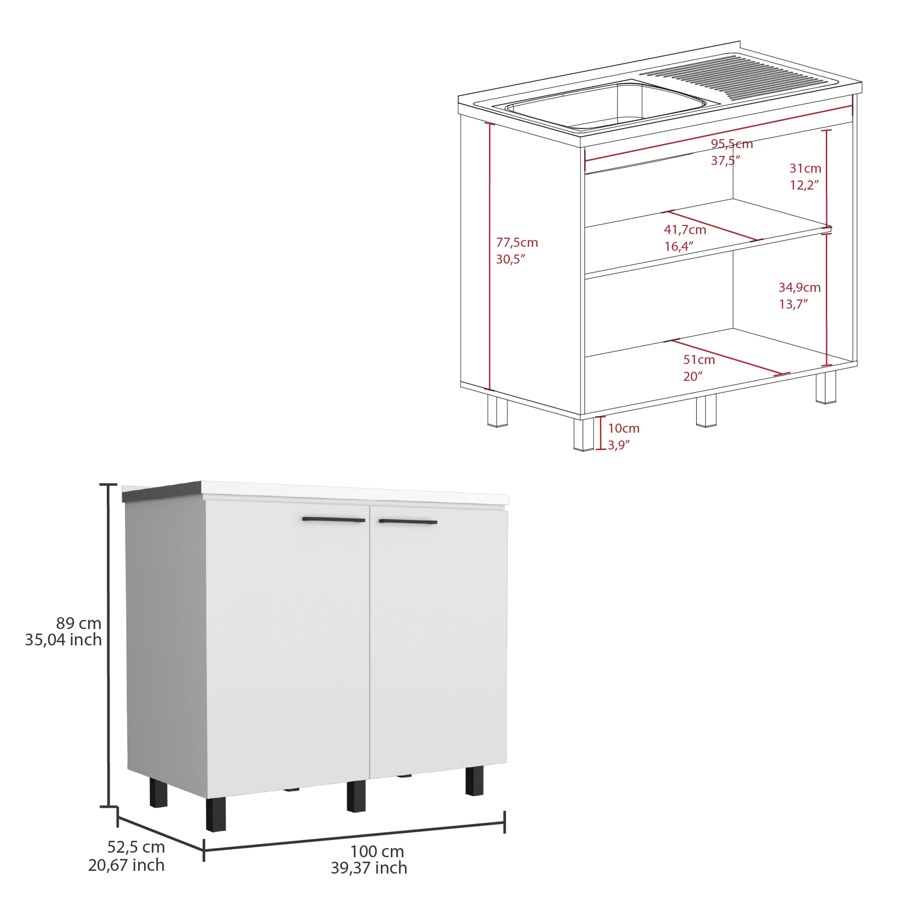 Rainlex 39" Freestanding Utility Sink Cabinet with Stainless Steel Countertop, Double Utility Basins, Soft-Close Storage Doors