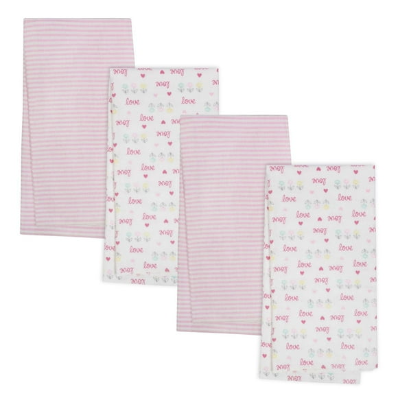 Paquet de 4 couvertures en flanelle biologique Gerber, amour et rayures Paquet de 4