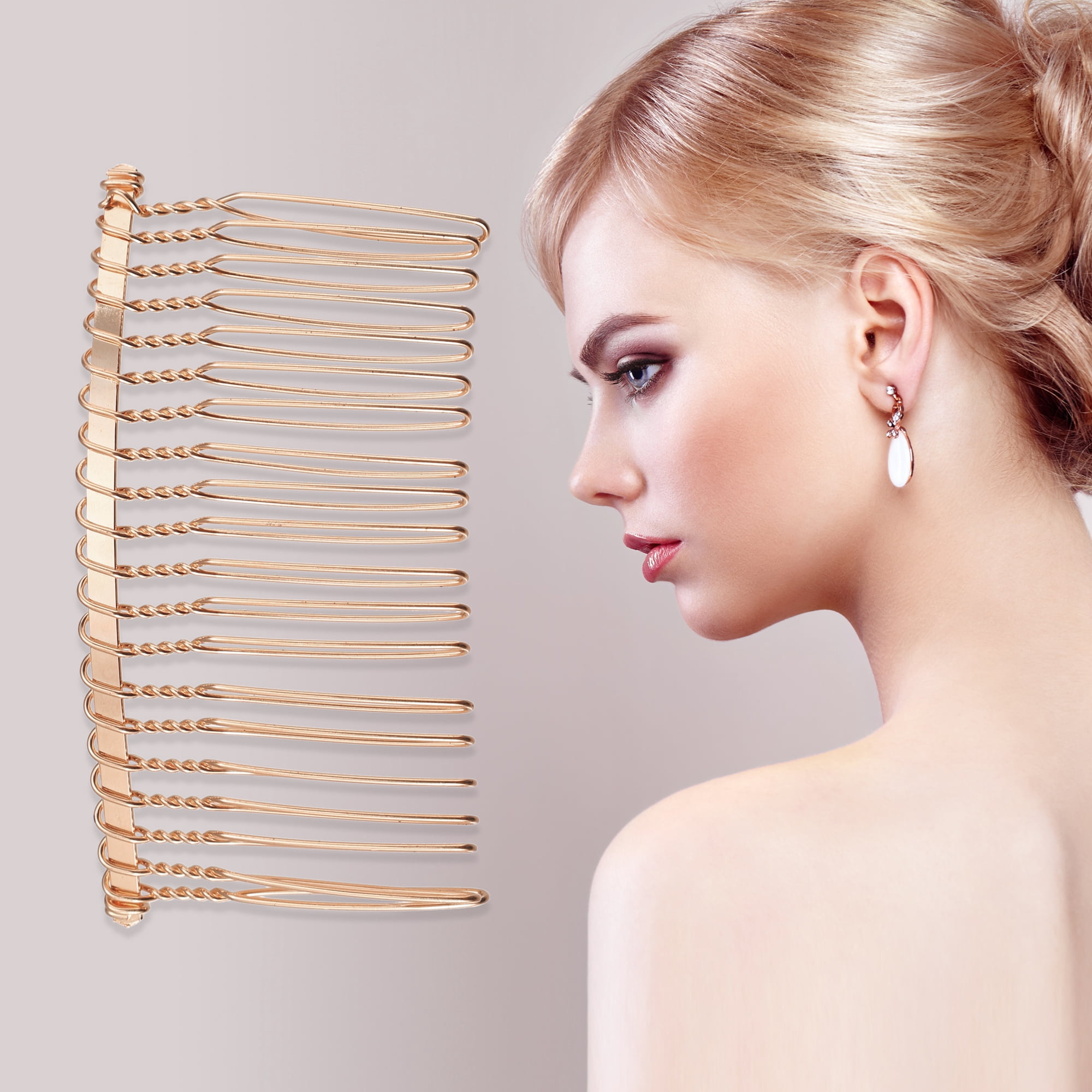 Unique Bargains 2 Pcs No Slip Hair Side Combs Accessories Made of Metal with Gold Tone Finish Rose Gold Tone