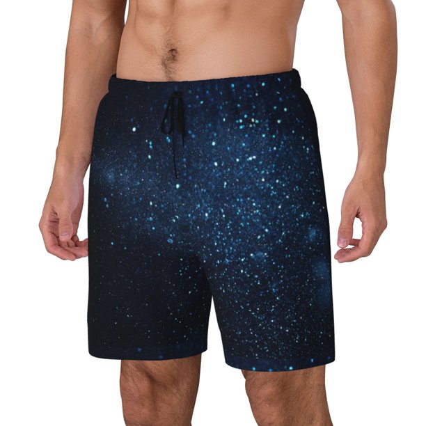 Fotbe Blue Glitter Retro Traje de Baño para Hombre – Shorts de Natación de Secado Rápido con Forro y Bolsillos-Small