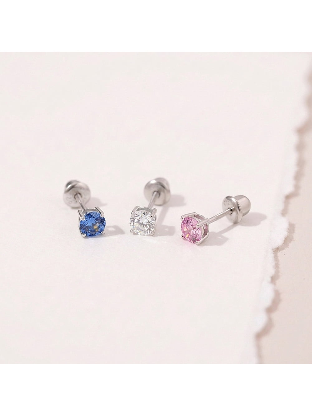 925 Sterling Silver 4mm CZ Stud Screw Back Solitaire Earrings Young Girls Teens