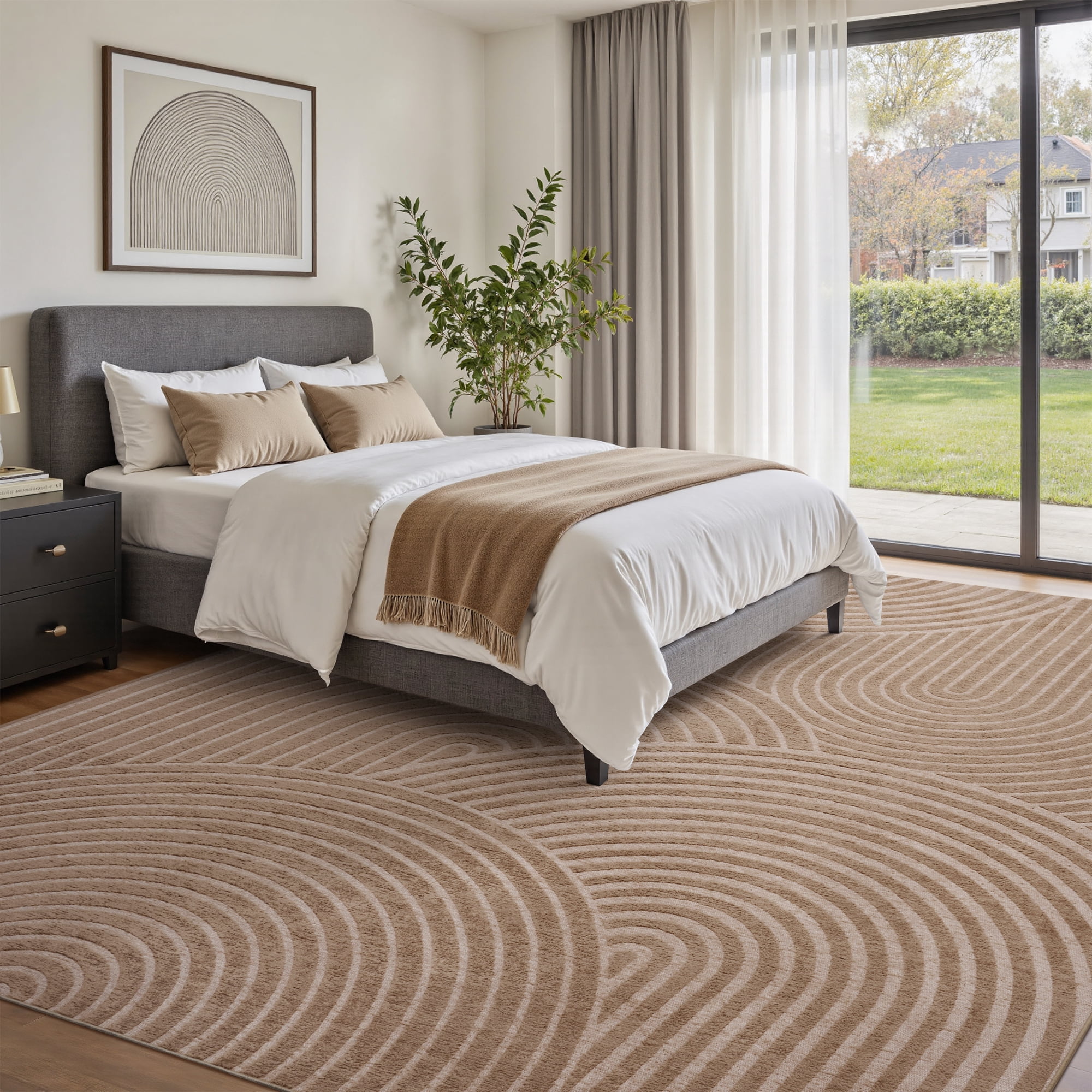 SIXHOME 8'x10' Rugs for Living Room Washable Bedroom Rug Jacquard Textured Boho Area Rug Modern Geometric Soft Carpet Non Slip Indoor Rugs for Dining Room Home Office Neutral Camel Brown