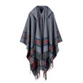 thumbnail image 1 of Mujeres de punto Poncho Cape con capucha de rayas de gran tamaño Cardigan suéter MABOTO Gris, 1 of 4