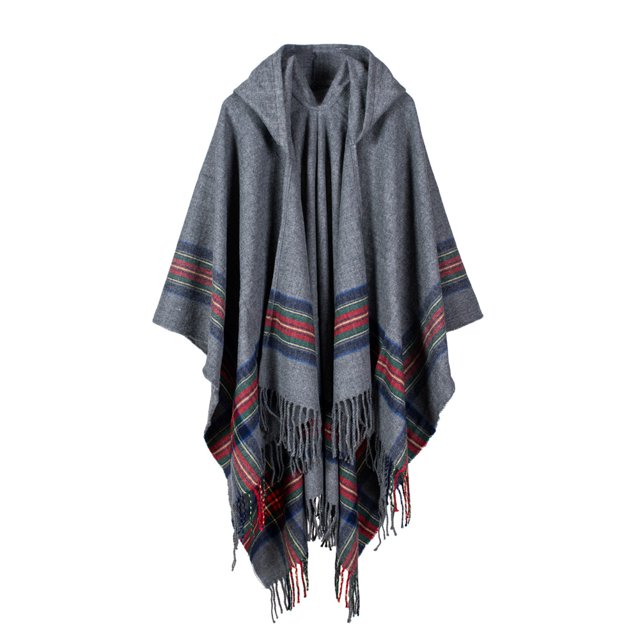 Mujeres de punto Poncho Cape con capucha de rayas de gran tamaño Cardigan suéter MABOTO Gris