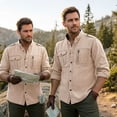 thumbnail image 4 of LMOIPLI Men's Stand Collar Long Sleeve Cargo Shirt Epaulet Detail Multi‑Pocket Design Lightweight Casual Top for Outdoor Daily Wear Beige XL, 4 of 8
