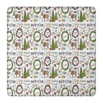 White Christmas Wreath Pattern Square Fitted Tablecloth with Elastic Edge,Square Table Cover,Washable Elastic Table Cover for Home Kitchen Party Decor 36"x36"
