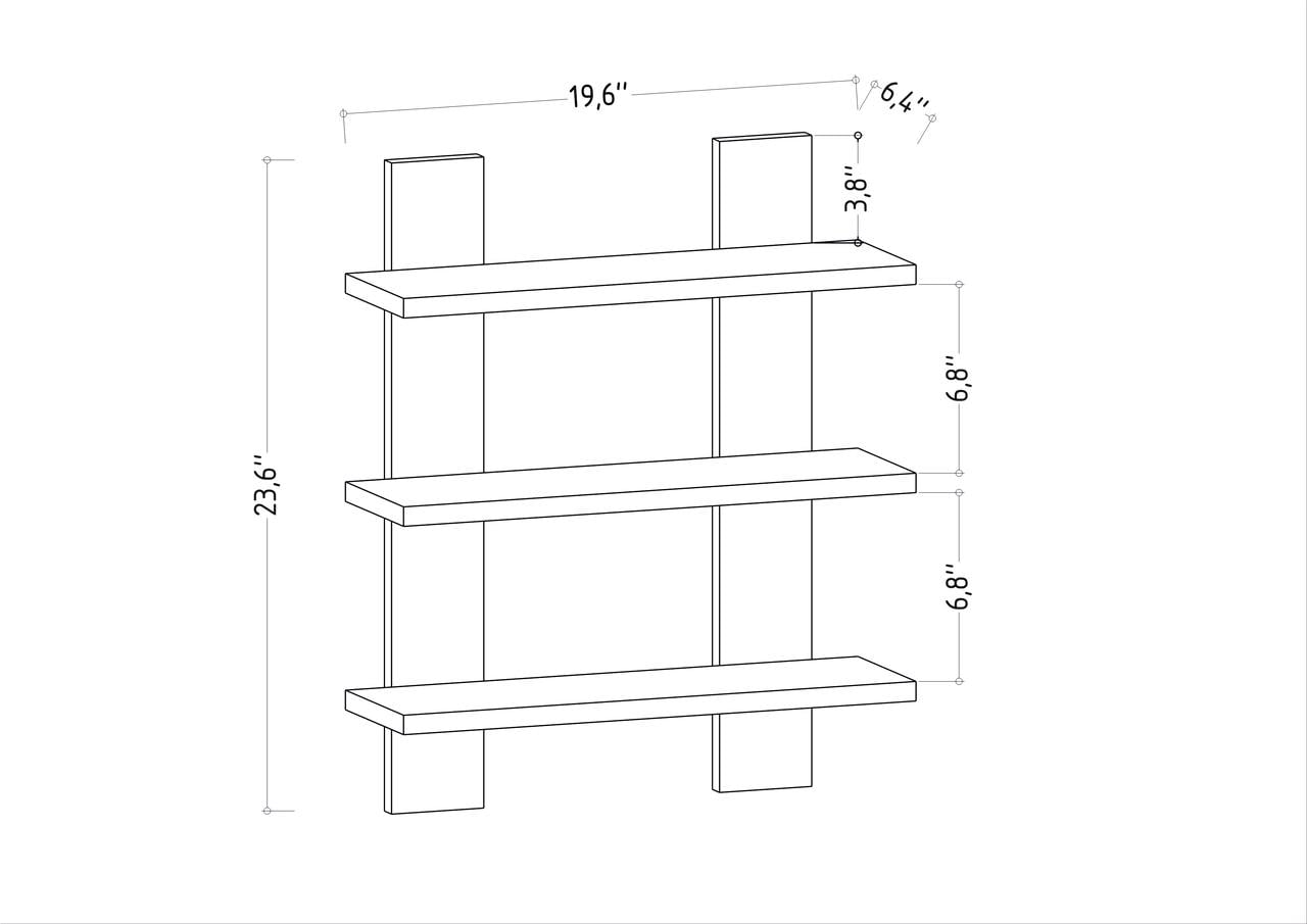 Ada Home Decor Furniture 19.7" 3 Tier Wenge Waco Modern Wall Shelf