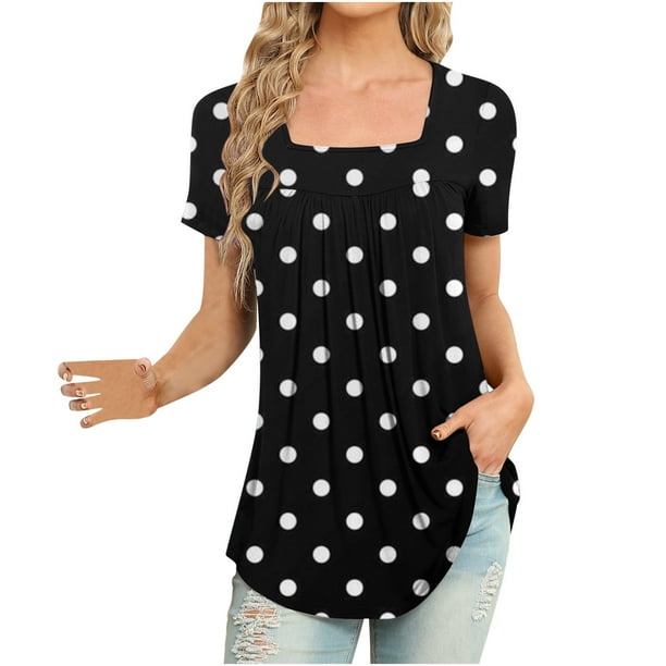 Blusa con estampado de manga corta y cuello cuadrado informal cómoda a la moda para mujer OAVQHLG3B Store lin121212