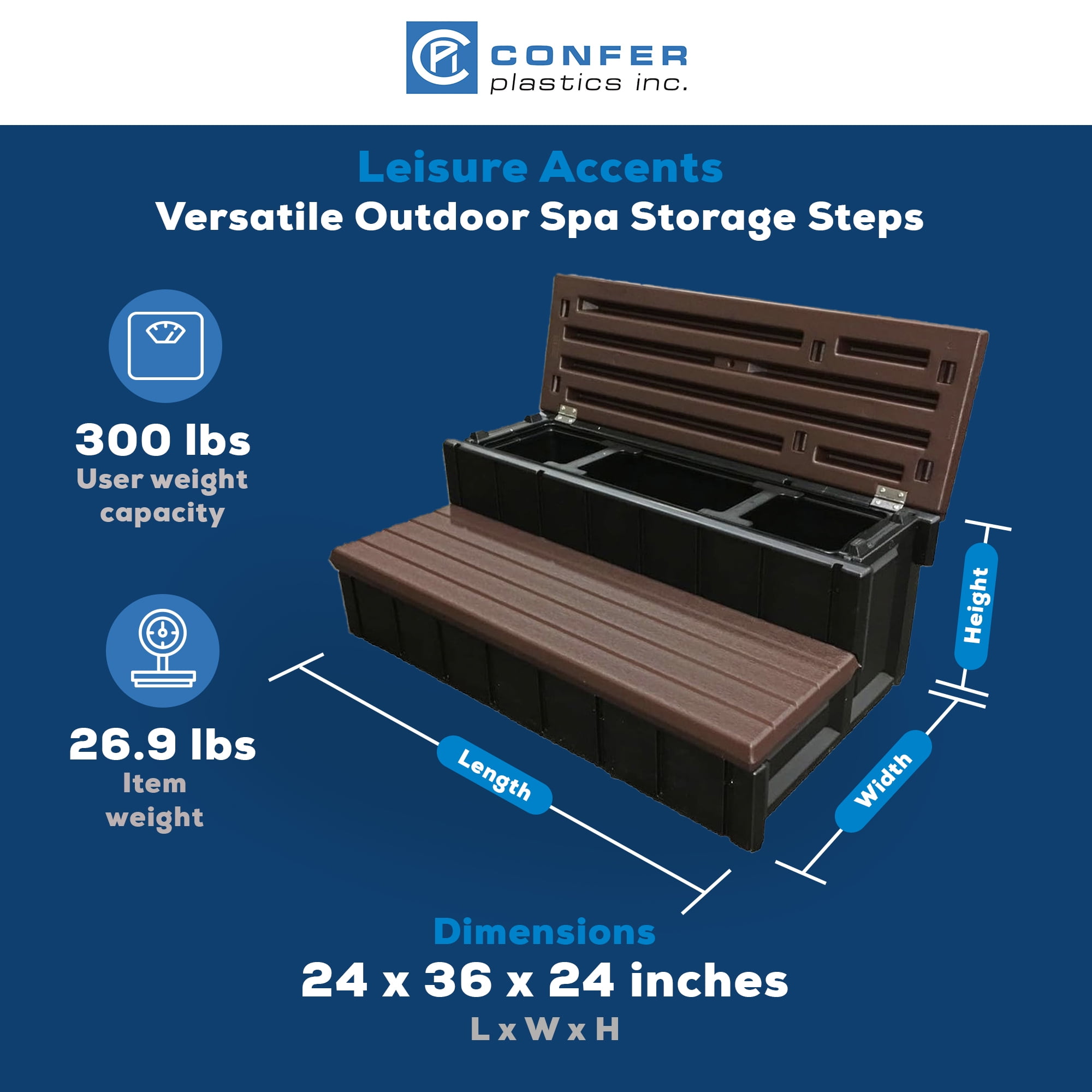 Confer Plastics Leisure Accents Outdoor Spa Hot Tub Storage Steps, Espresso