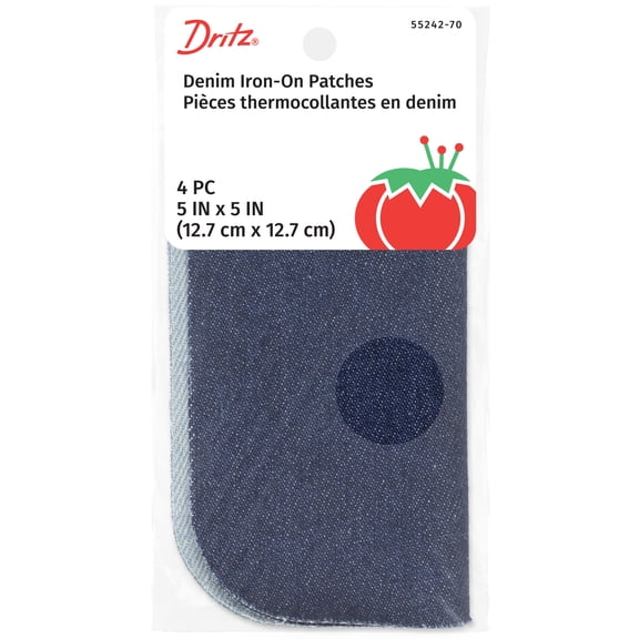Dritz Denim Iron-On Patches, 5 x 5-Inch, 4 Count, Light and Dark Blue