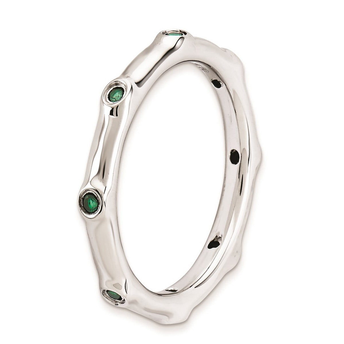 925 Sterling Silver Bezel Polished Stackable Created Emerald Ring Size 7 Stackable Ring for Women