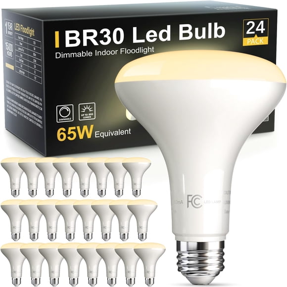 TJOY 24 Pack BR30 Led Bulb 65W Equivalent, Dimmable LED Flood Light Indoor, E26 Base, 2700K Soft White, 9W, 800 LM, Recessed Lighting Bulbs for Ceiling, R