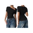 thumbnail image 3 of Women'S Off the Shoulder Tops Bo-W Y2k T Shirt Short Sleeve Fitted Summer Tee Black XXL, 3 of 7
