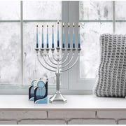 Traditional Classic Hanukkah Menorah - 9.5 Tall Graceful Style Candle Minorah Precision Die Cast Non Tarnish (Satin Silver) By Zion Judaica