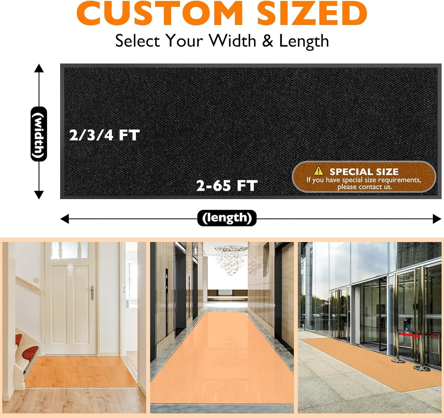 KOLOKO Indoor Front Door Mat for Entrance Non Slip Doormat Welcome Mat Dirt Commercial Floor Mat Rubber Backed Entryway Rug Low Profile Outdoor Black 4'x9'