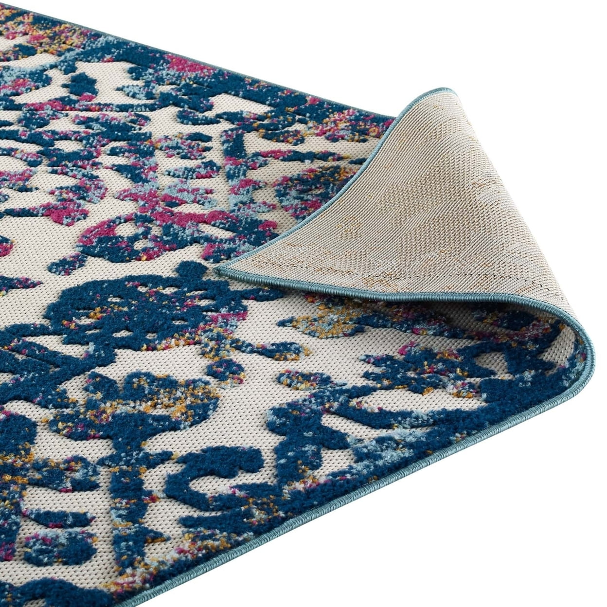 Modway Reflect 63x90.5" Primrose Ornate Floral Lattice Rug in Ivory/Dark Blue