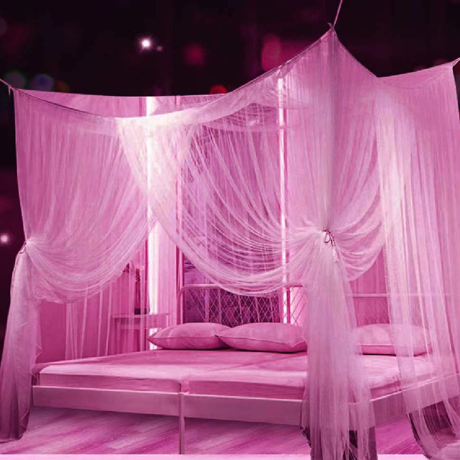 Cozeii Pink Bed Canopy, European Bed Curtains, 4 Openings, Easy Installation, Breathable Mesh, for Twin Bed, Room, Camping, All-Side Protection, Bed Net, Home Decor, 75x73x94.5 Inch