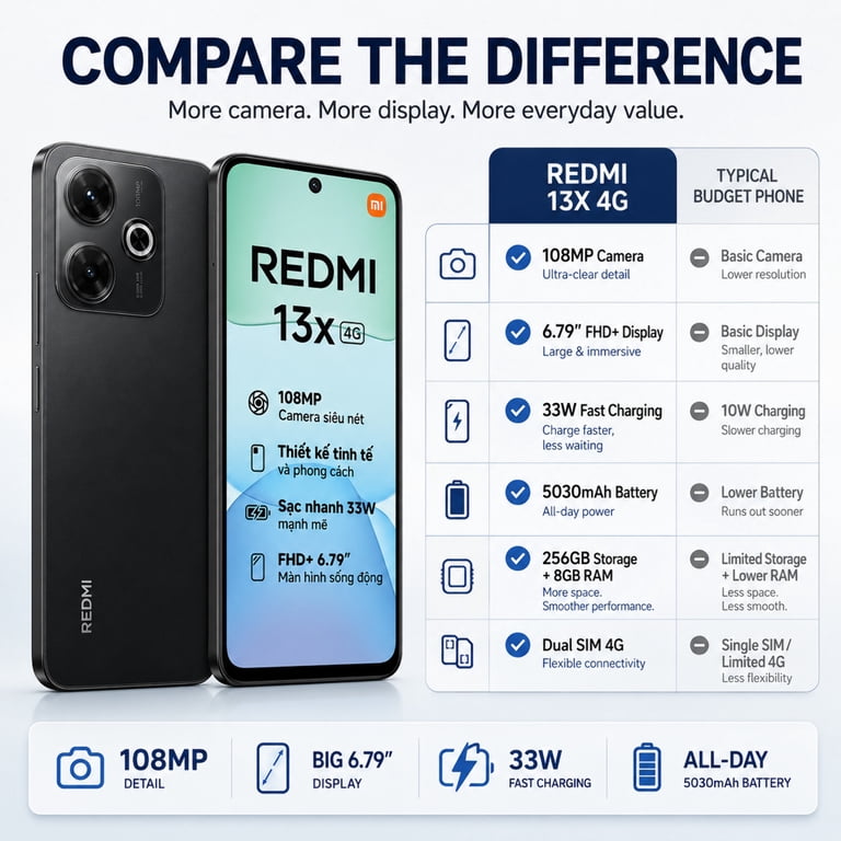 Xiaomi Redmi 13X 4G 256GB ROM 8GB RAM Dual SIM GSM Unlocked