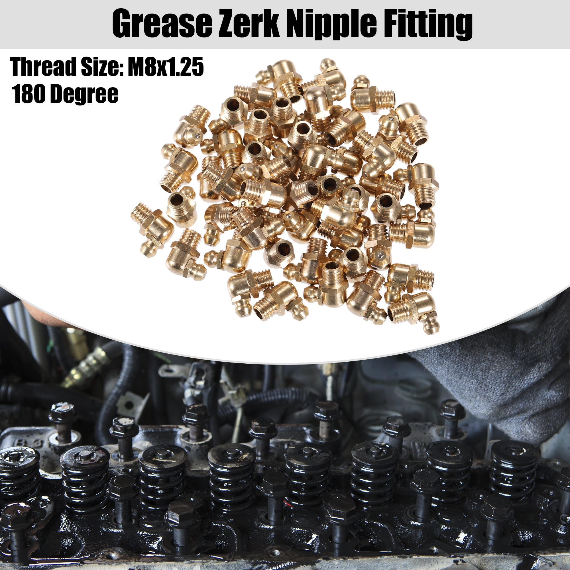 50 Pcs M8x1.25 Grease Nipple Fitting 90 Degree Right Angle Brass Grease Zerk Fitting Adapter for Car